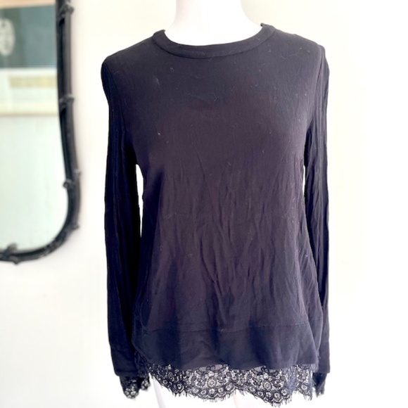 Wayf Black Long Sleeve Shirt with Lace Trim and Open Back NWT - Picture 1 of 8
